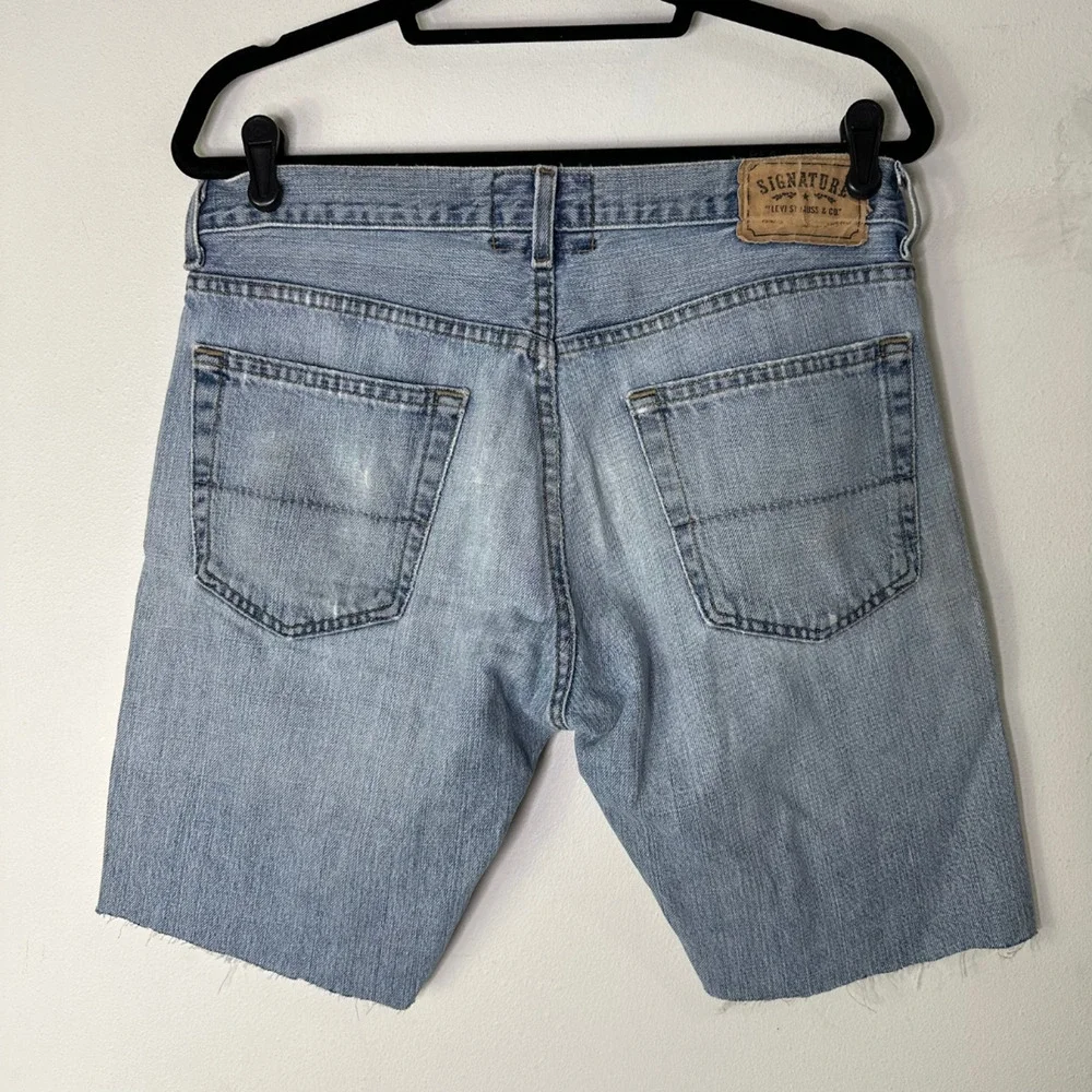 Levi Strauss Signature Shorts Men 32 Blue Faded Low Boot Distressed Denim Cutoff